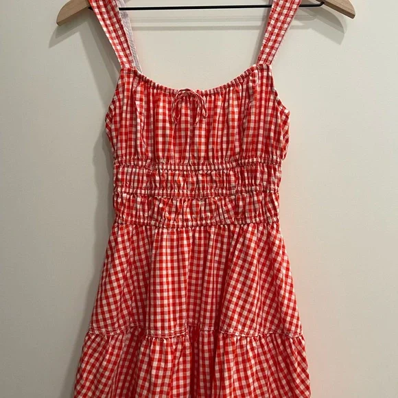 Aritzia Red Checkered Mini Dress - Picture 2 of 2